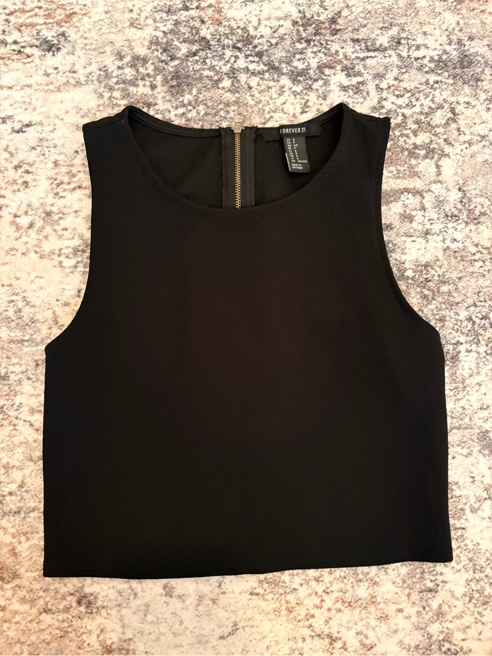 Forever 21 Black Textured Crop Tank with Back Zip